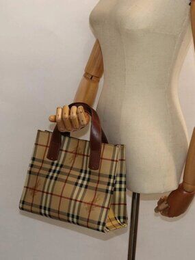 BURBERRY Nova Check Hand Bag PVC Leather Beige